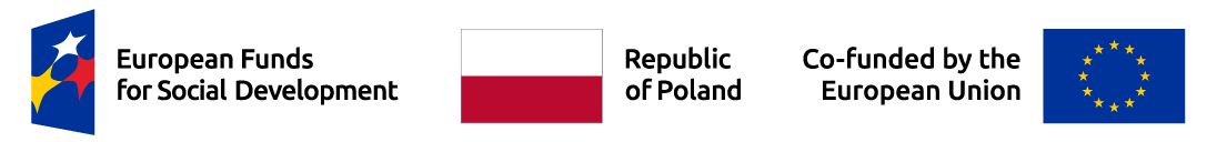 logotypy, od lewej: Fundusze Europejskie dla Rozwoju Społecznego, Rzeczpospolita Polska, Europejski Fundusz Społeczny