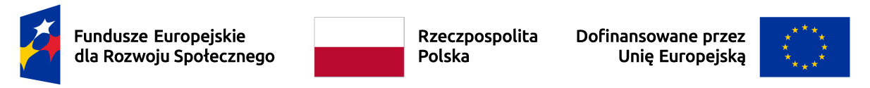 logotypy, od lewej: Fundusze Europejskie dla Rozwoju Społecznego, Rzeczpospolita Polska, Europejski Fundusz Społeczny